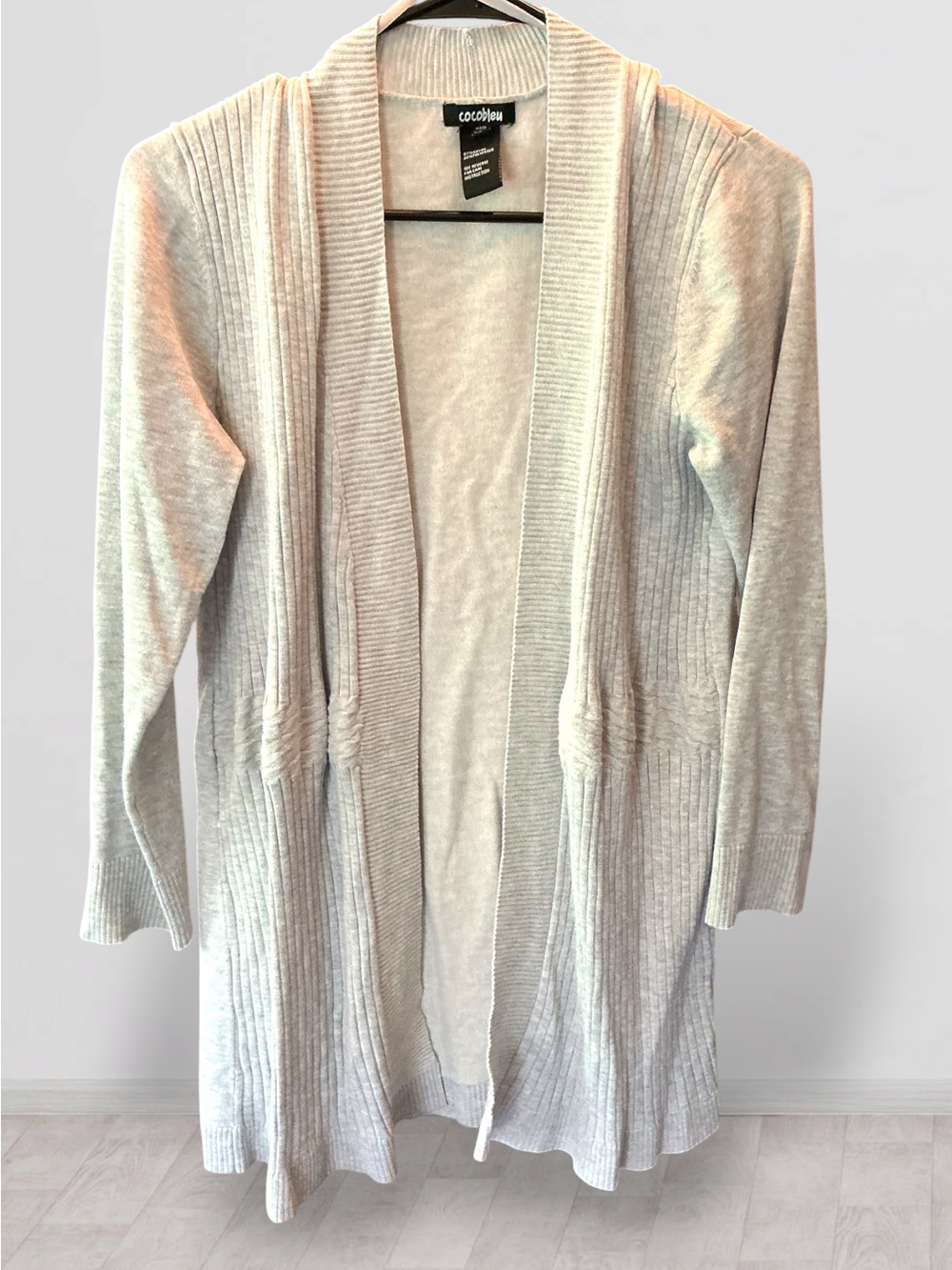 🌺Cocobleu Gray Open-Front Ribbed Long Cardigan